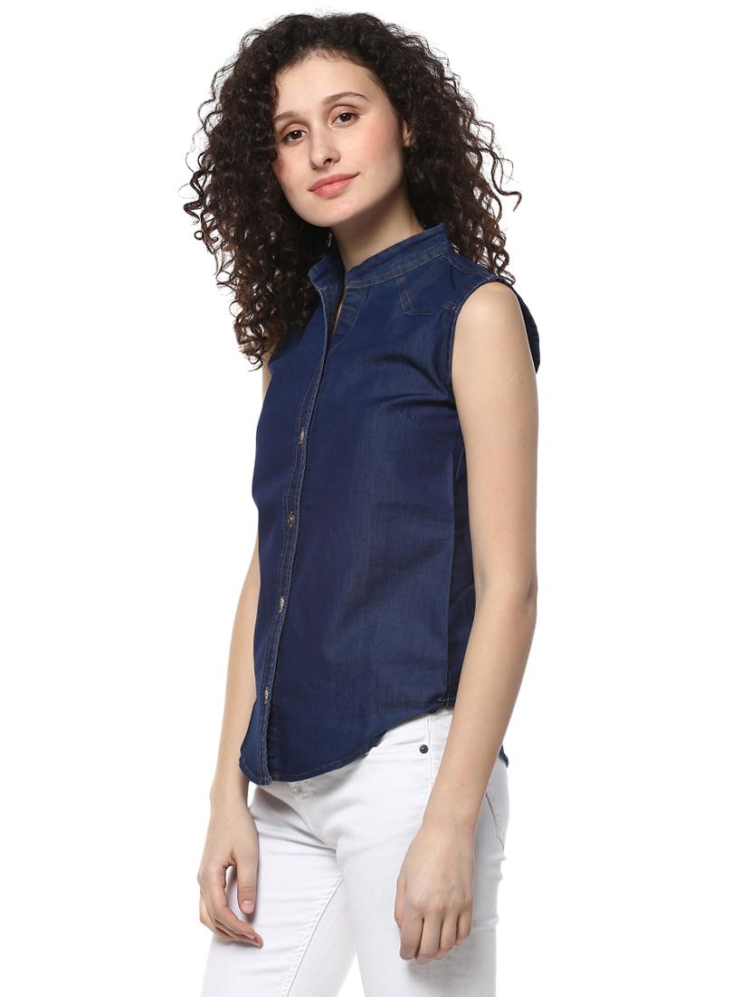 solid navy blue denim shirt - 14981570 - Zoom Image - 2