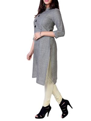 grey cotton straight kurta - 14981953 - Standard Image - 2