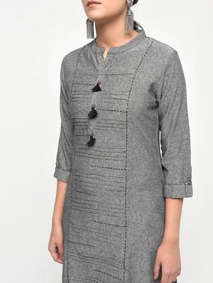 grey cotton straight kurta - 14981953 - Standard Image - 5