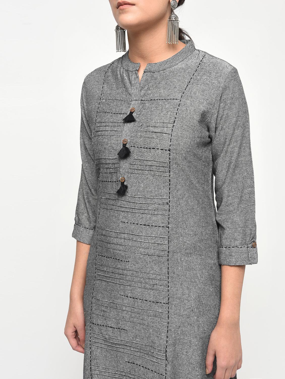 grey cotton straight kurta - 14981953 - Zoom Image - 5