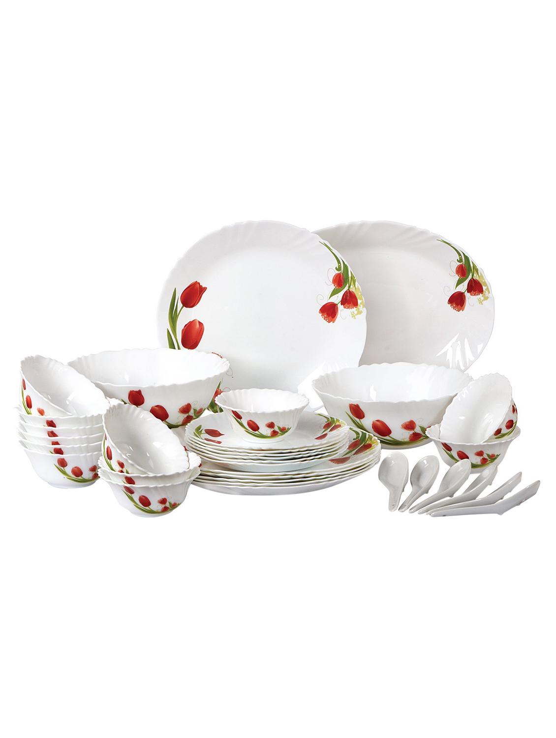 Imperial Red Bloom Opalware Dinner Set, 33 Pieces, White - 14982318 - Zoom Image - 2