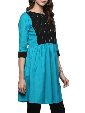 blue cotton flared kurta - 14984470 - Standard Image - 2