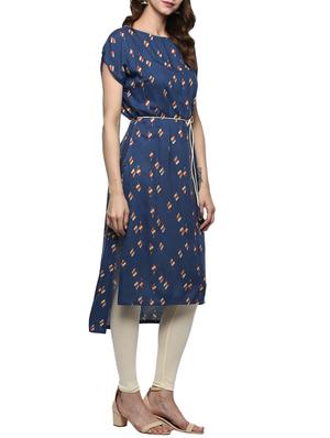 blue rayon high low kurta - 14984478 - Standard Image - 2