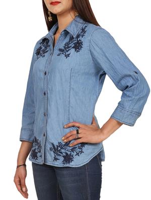 floral embroidered denim shirt - 14985208 - Standard Image - 2