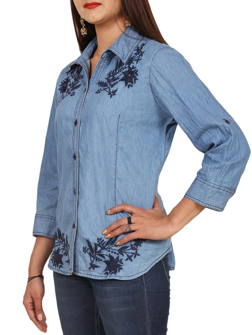 floral embroidered denim shirt - 14985208 - Zoom Image - 2