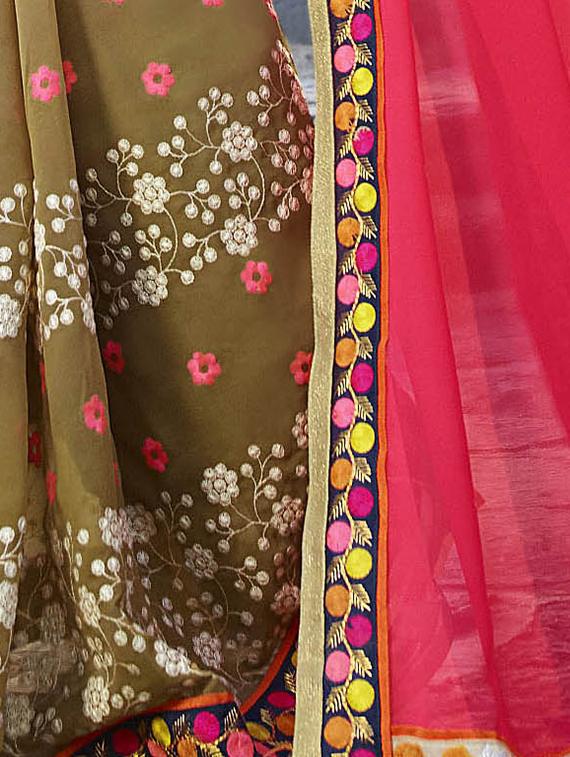 pink georgette half and half saree with blouse - 14986549 - Zoom Image - 2