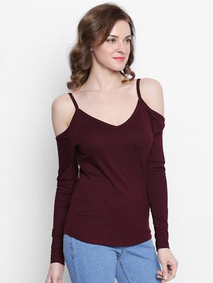 maroon solid cotton top - 14986859 - Standard Image - 2