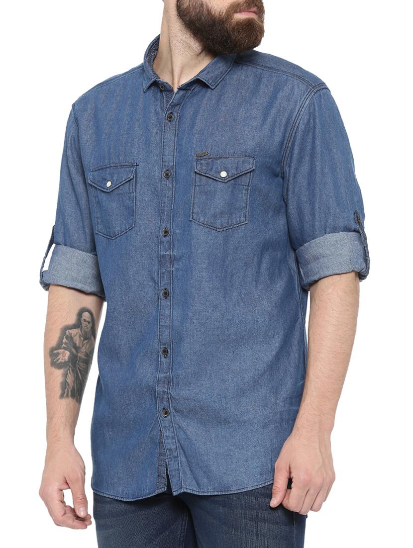 blue denim casual shirt - 14987019 - Zoom Image - 2
