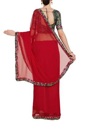 maroon chiffon bordered saree with blouse - 14988614 - Standard Image - 2