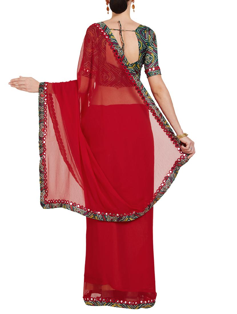 maroon chiffon bordered saree with blouse - 14988614 - Zoom Image - 2