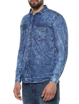 blue denim casual shirt - 14989947 - Standard Image - 2