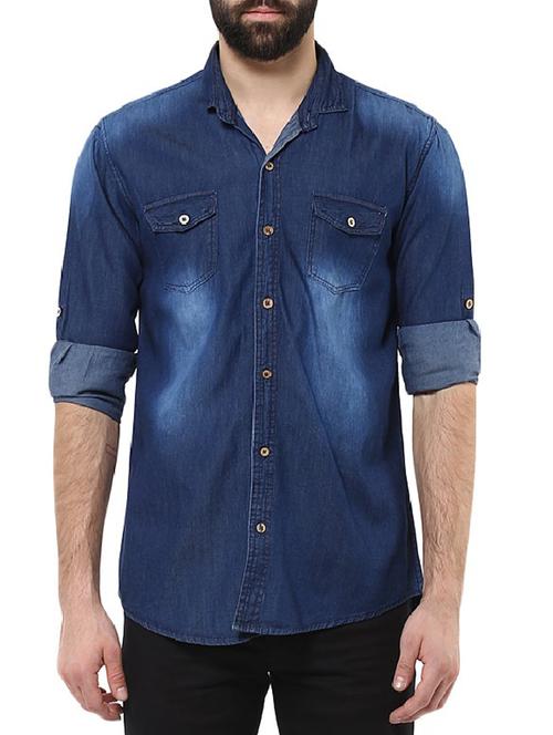 blue denim casual shirt - 14989948 - Standard Image - 1