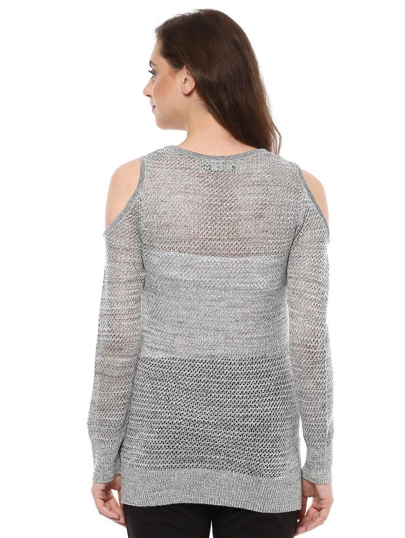 grey viscose cold shoulder top - 14991800 - Zoom Image - 2