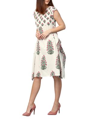 botanical print cap sleeved a-line dress - 14992877 - Standard Image - 2
