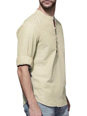beige cotton short kurta - 14992981 - Standard Image - 2