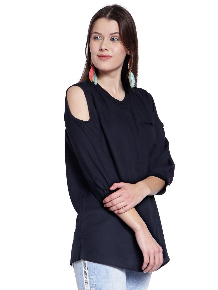 cold shoulder pin tucks detail top - 14993249 - Zoom Image - 2