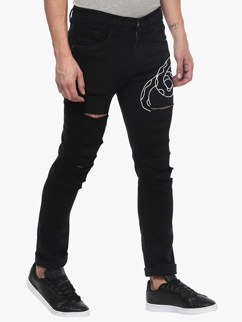 black cotton distressed jeans - 14993722 - Zoom Image - 2