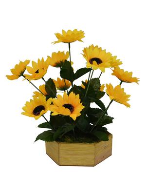 Artificial Flower Sunflower (26 cm/ 10 inchs) in Hexa Wood pot - 14993844 - Standard Image - 2