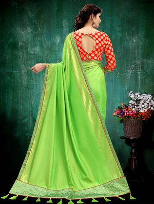 green silk bordered saree with blouse - 14994877 - Standard Image - 2