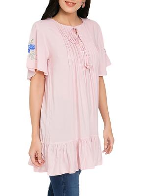 pink rayon embroidered tunic - 14995711 - Standard Image - 2