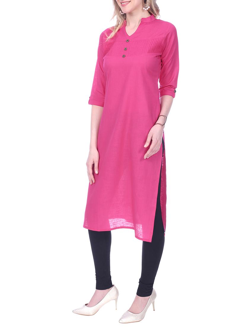 pink cotton solid kurta - 14996393 - Zoom Image - 2