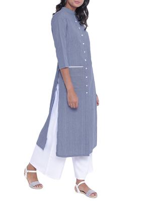blue cotton kurta palazzo set - 14997856 - Standard Image - 2
