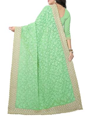 green georgette embroidered saree with blouse - 14999448 - Standard Image - 2
