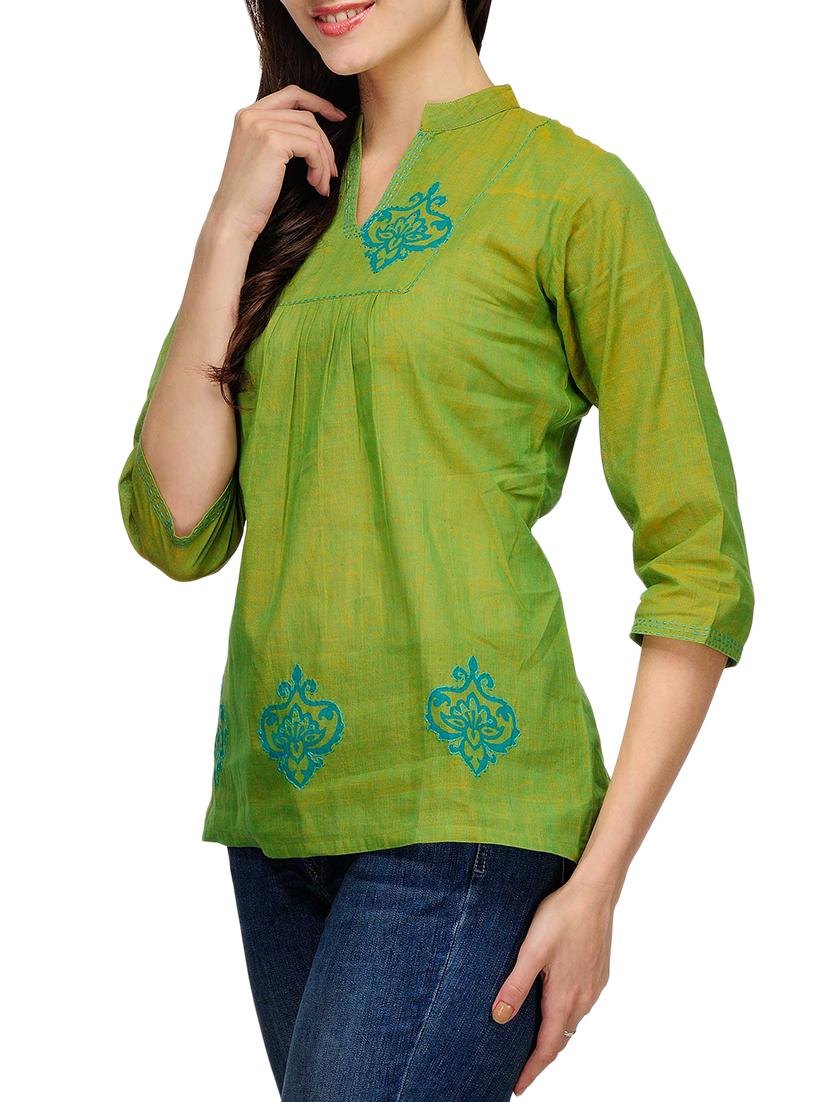 fuchsia designs green cotton straight kurti - 14999497 - Zoom Image - 2
