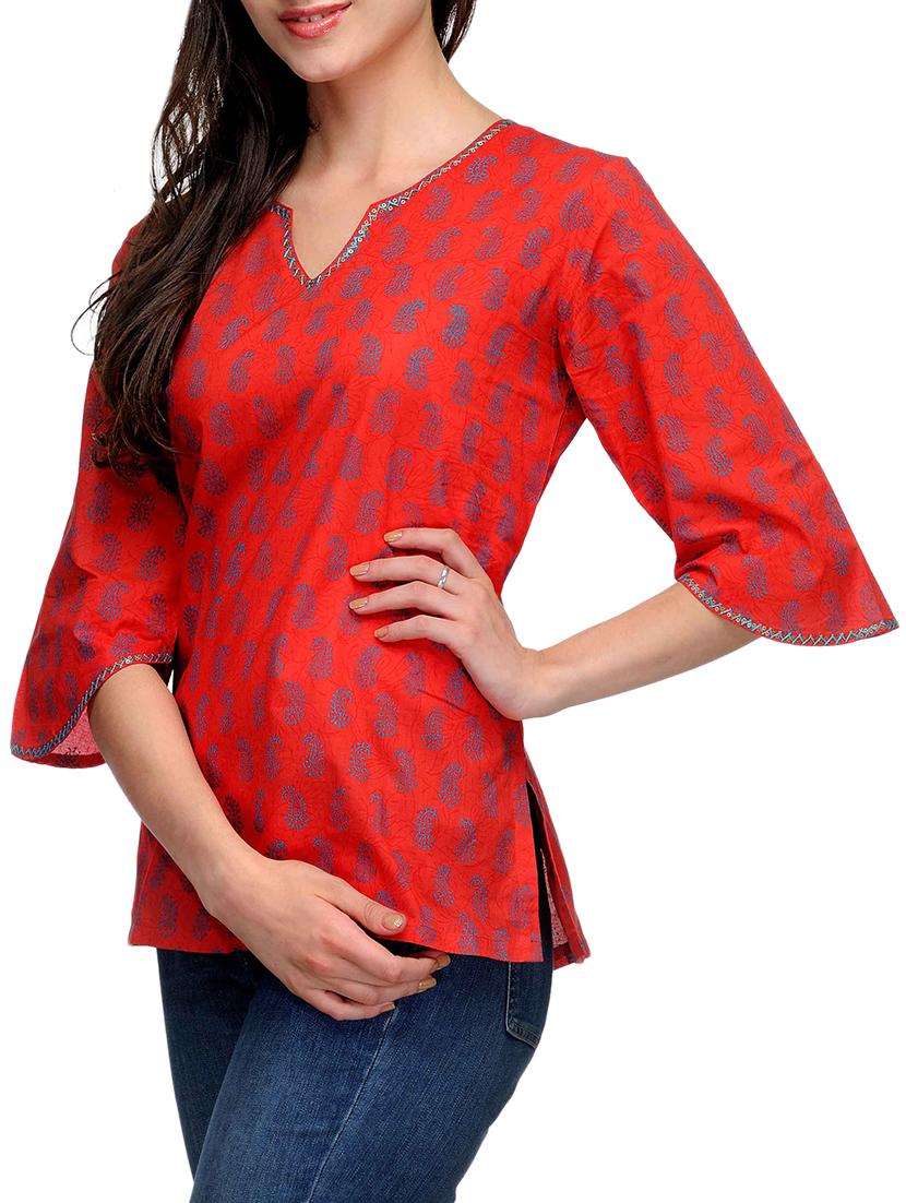 fuchsia designs orange cotton straight kurti - 14999504 - Zoom Image - 2
