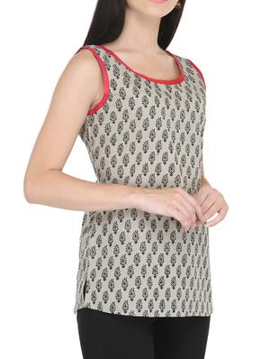 white color cotton sleeveless straight kurti - 14999521 - Standard Image - 2