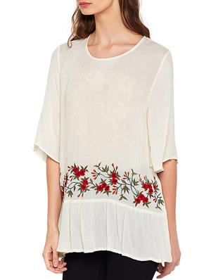 white viscose solid embroidered tunic - 15001397 - Standard Image - 2