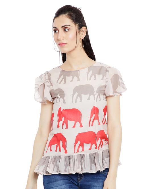 FAMOUS BY PAYAL KAPOOR red cotton printed top - 15001757 - Standard Image - 1