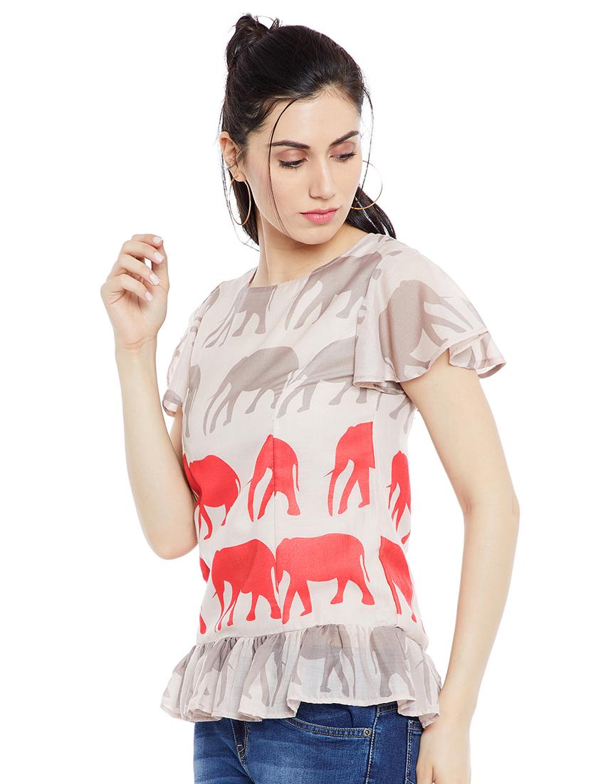 FAMOUS BY PAYAL KAPOOR red cotton printed top - 15001757 - Zoom Image - 2