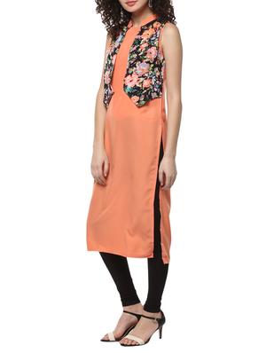 peach crepe straight kurta - 15002484 - Standard Image - 2