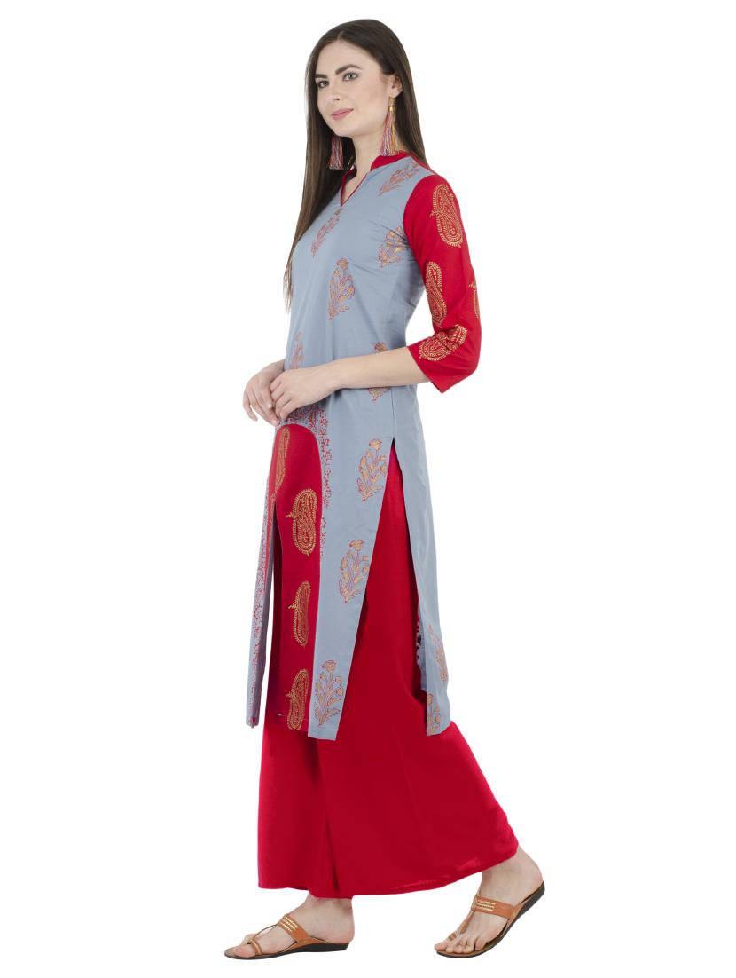 grey cotton straight kurta - 15002672 - Zoom Image - 2