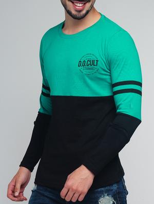 green cotton color block tshirt - 15003489 - Standard Image - 2