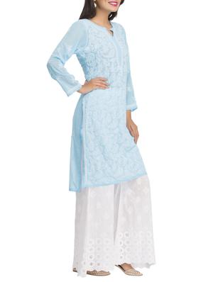 ada blue georgette straight kurta - 15004519 - Standard Image - 2