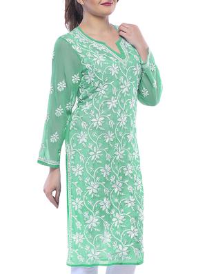 ada green georgette straight kurta - 15005370 - Standard Image - 2