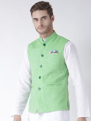 green linen nehru jacket - 15006090 - Standard Image - 2