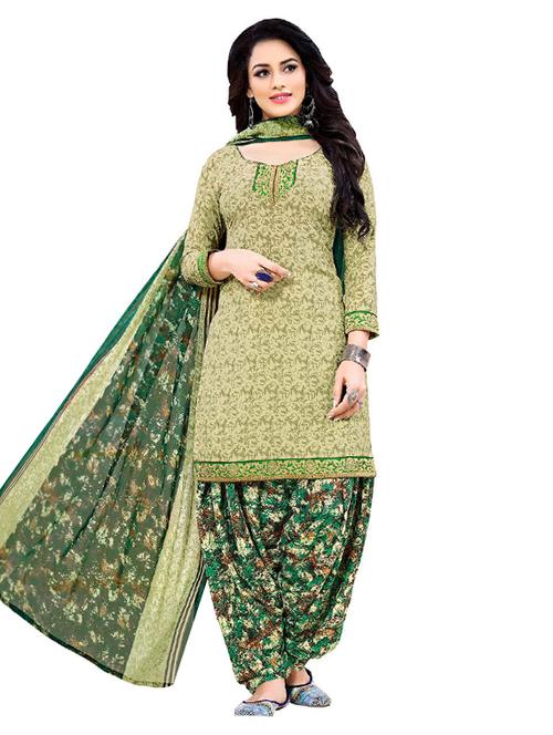green crepe salwar suit unstitched - 15006774 - Standard Image - 1