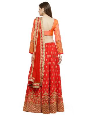 red silk flared lehenga - 15007215 - Standard Image - 2