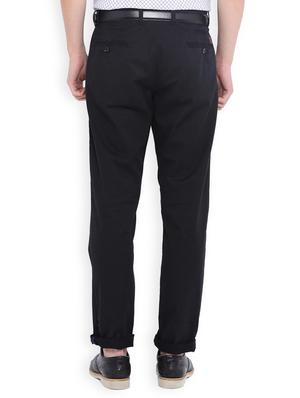 navy blue cotton blend flat front casual trousers - 15007258 - Standard Image - 2