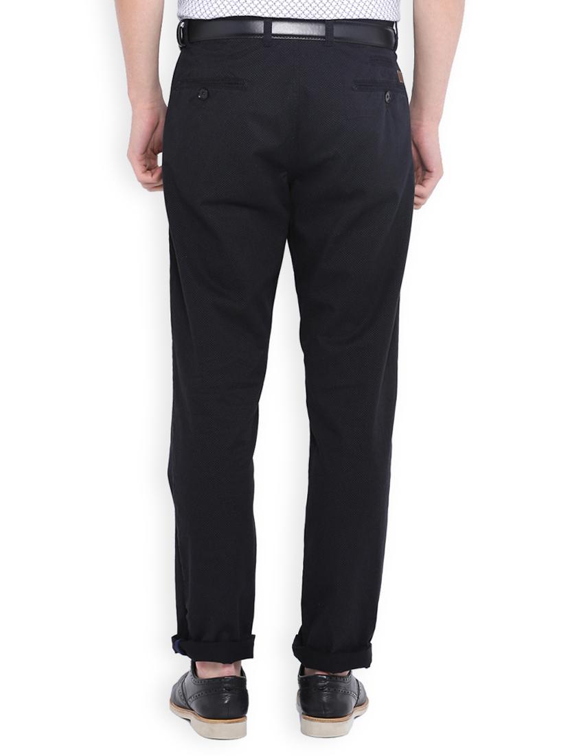navy blue cotton blend flat front casual trousers - 15007258 - Zoom Image - 2