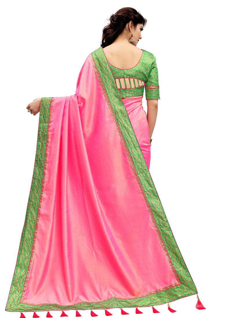 pink silk bordered saree with blouse - 15007777 - Zoom Image - 2