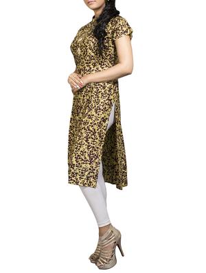 yellow cotton straight kurta - 15007996 - Standard Image - 2