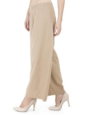 beige solid cotton palazzo - 15008107 - Standard Image - 2