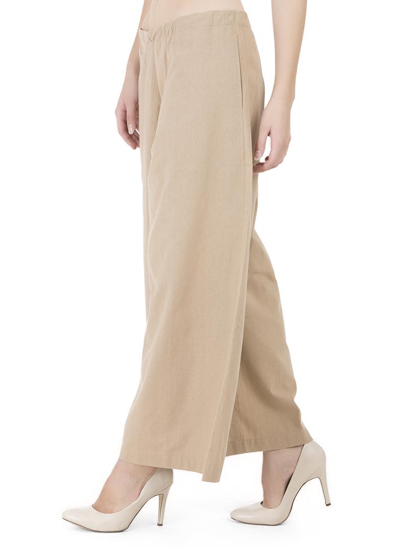 beige solid cotton palazzo - 15008107 - Zoom Image - 2