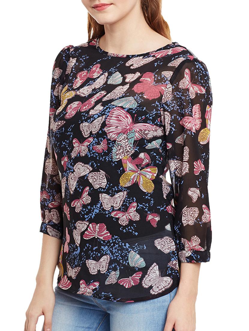 black printed poly chiffon top - 15008137 - Zoom Image - 2