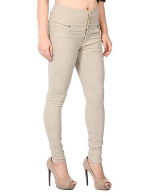 beige solid denim jeans - 15008375 - Standard Image - 2