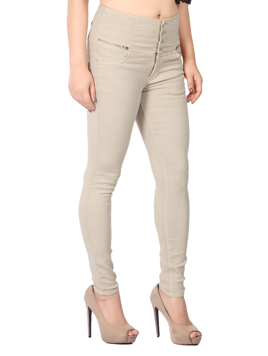 beige solid denim jeans - 15008375 - Zoom Image - 2